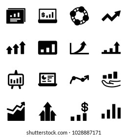 Solid vector icon set - statistics report vector, account, friends, growth arrow, arrows up, presentation chart, monitor, point, dollar