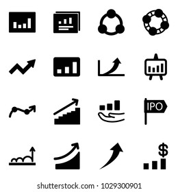 Solid vector icon set - statistics vector, report, social, friends, growth arrow, presentation chart, point, ipo, rise, dollar