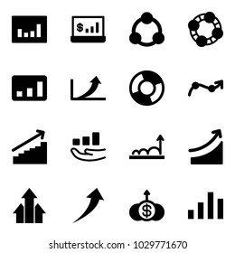 Solid vector icon set - statistics vector, account, social, friends, growth arrow, circle chart, point, rise, arrows up, dollar