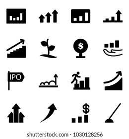 Solid vector icon set - statistics vector, arrows up, growth arrow, sproute, money tree, ipo, career, rise, dollar chart, hoe