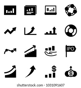Solid vector icon set - statistics vector, report, account, friends, growth arrow, circle chart, point, ipo, rise, dollar