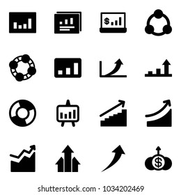 Solid vector icon set - statistics vector, report, account, social, friends, growth arrow, circle chart, presentation, rise, arrows up, dollar