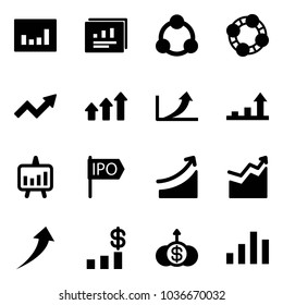 Solid vector icon set - statistics vector, report, social, friends, growth arrow, arrows up, presentation chart, ipo, rise, dollar