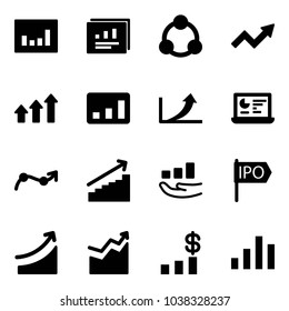 Solid vector icon set - statistics vector, report, social, growth arrow, arrows up, monitor, chart point, ipo, rise, dollar