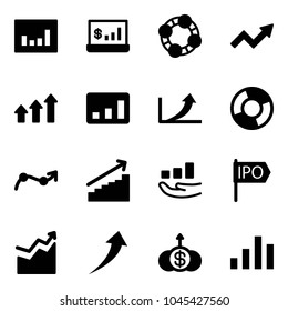 Solid vector icon set - statistics vector, account, friends, growth arrow, arrows up, circle chart, point, ipo, dollar
