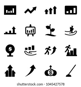 Solid vector icon set - statistics vector, growth arrow, arrows up, presentation chart, sproute, hand, money tree, career, dollar, hoe