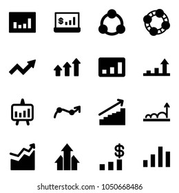 Solid vector icon set - statistics vector, account, social, friends, growth arrow, arrows up, presentation chart, point, dollar