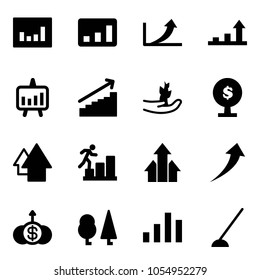 Solid vector icon set - statistics vector, growth arrow, presentation chart, hand sproute, money tree, up, career, arrows, dollar, forest, hoe