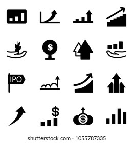 Solid vector icon set - statistics vector, growth arrow, hand sprout, money tree, up, ipo, rise, arrows, dollar chart