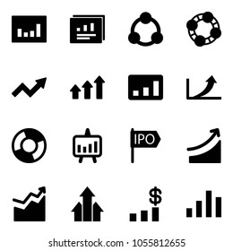 Solid vector icon set - statistics vector, report, social, friends, growth arrow, arrows up, circle chart, presentation, ipo, rise, dollar