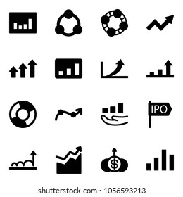 Solid vector icon set - statistics vector, social, friends, growth arrow, arrows up, circle chart, point, ipo, dollar