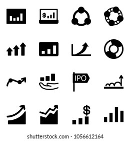 Solid vector icon set - statistics vector, account, social, friends, arrows up, growth arrow, circle chart, point, ipo, rise, dollar