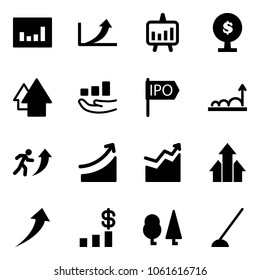 Solid vector icon set - statistics vector, growth arrow, presentation chart, money tree, up, ipo, career, rise, arrows, dollar, forest, hoe