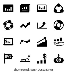 Solid vector icon set - statistics vector, report, account, social, friends, growth arrow, circle chart, monitor, point, ipo, dollar