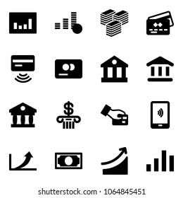 Solid vector icon set - statistics vector, coin, big cash, credit card, tap pay, bank, mobile payment, growth arrow, money, rise, chart