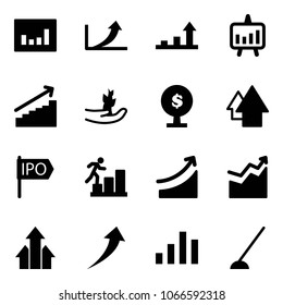 Solid vector icon set - statistics vector, growth arrow, presentation chart, hand sproute, money tree, up, ipo, career, rise, arrows, hoe