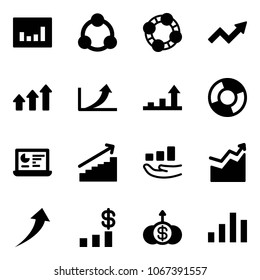 Solid vector icon set - statistics vector, social, friends, growth arrow, arrows up, circle chart, monitor, dollar