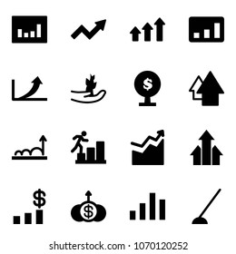 Solid vector icon set - statistics vector, growth arrow, arrows up, hand sproute, money tree, career, dollar chart, hoe