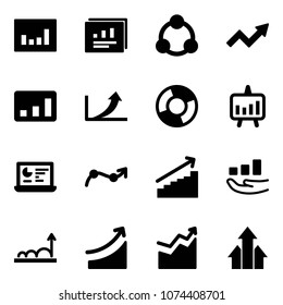 Solid vector icon set - statistics vector, report, social, growth arrow, circle chart, presentation, monitor, point, rise, arrows up