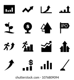 Solid vector icon set - statistics vector, growth arrow, sproute, money tree, up, ipo, career, arrows, dollar chart, hoe