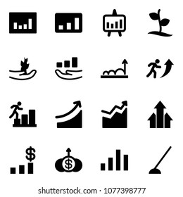 Solid vector icon set - statistics vector, presentation chart, sproute, hand, growth, career, rise, arrows up, dollar, hoe