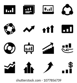 Solid vector icon set - statistics vector, report, account, social, friends, growth arrow, arrows up, circle chart, presentation, dollar