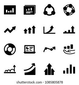 Solid vector icon set - statistics vector, report, social, friends, growth arrow, arrows up, circle chart, monitor, point, rise
