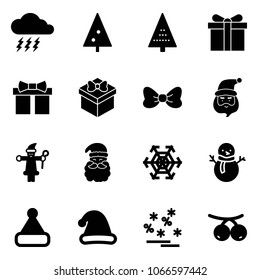 Solid vector icon set - storm vector, christmas tree, gift, bow, santa claus, snowflake, snowman, hat, sale, rowanberry