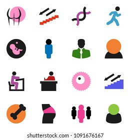 solid vector icon set - student vector, man, buttocks, stairways run, bone, client, dna, pregnancy, ovule, consumer, customer