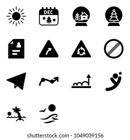 Solid vector icon set    sun vector  christmas calendar  snowball house  tree  patient card  turn right road sign  round motion  no limit  paper fly  chart point arrow  growth  flying man  palm