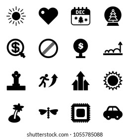 Solid vector icon set    sun vector  heart  christmas calendar  snowball tree  money click  no limit road sign  growth  winner  career  arrows up  palm  dragonfly  cpu  car