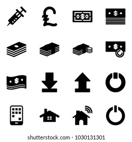 Solid vector icon set - syringe vector, pound, dollar, cash, download, uplooad, standby, mobile, home, wireless, button