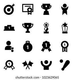 Solid vector icon set - target vector, certificate, cup, success, pedestal, gold, award, winner, medal, flags cross, baseball bat