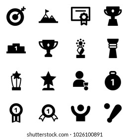 Solid vector icon set - target vector, attainment, certificate, cup, pedestal, gold, award, winner, medal, success, baseball bat