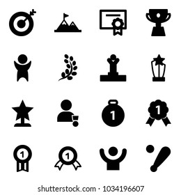Solid vector icon set - target vector, attainment, certificate, cup, success, golden branch, winner, award, gold medal, baseball bat