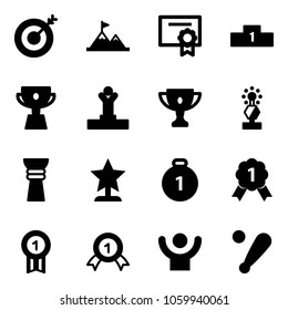 Solid vector icon set - target vector, attainment, certificate, pedestal, cup, winner, gold, award, medal, success, baseball bat