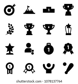 Solid vector icon set - target vector, attainment, pedestal, cup, golden branch, win, gold, award, winner, medal, success, baseball bat