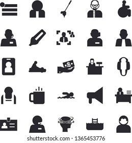Solid vector icon set - tea flat vector, construction worker, person, marker, investments, telephone operator, disabled, massage, headache, recruitment, phone, office, scientist, swimming, pass