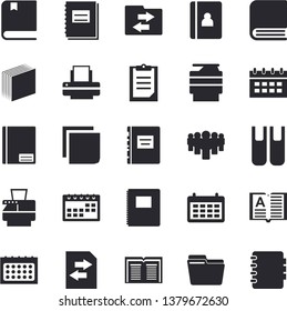 Solid Vector Icon Set - Team Flat Vector, Calendar, Clipboard, Notebook, Computer File, Sticker, Printer, Copy Machine, Book, Textbook, Sharing