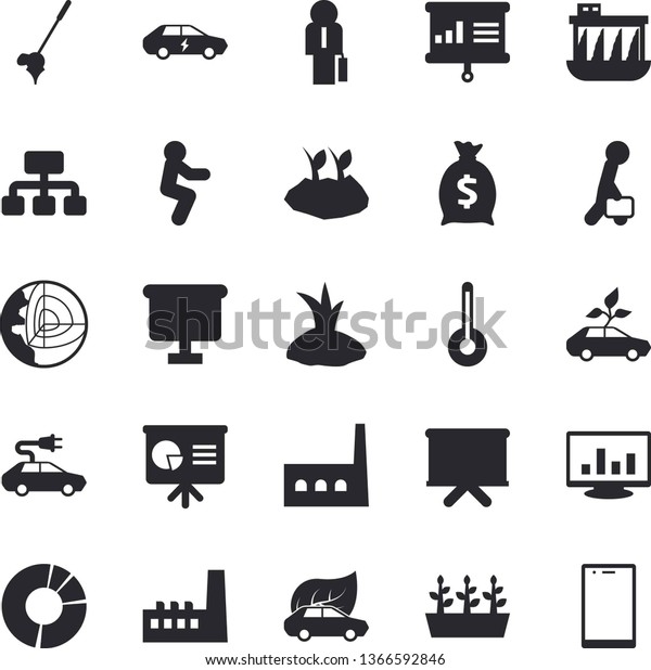 Solid vector icon set - temperature flat\
vector, planting plants, seedlings, hydroelectric power station,\
manufactory, eco cars, electric, hierarchy, wealth, flip chart,\
computer chart,\
businessman