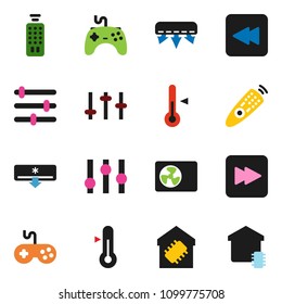 solid vector icon set - thermometer vector, gamepad, settings, remote control, forward button, backward, equalizer, air conditioner, air condition, smart home