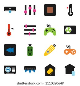 solid vector icon set - thermometer vector, gamepad, settings, remote control, stop button, backward, equalizer, air conditioner, air condition, smart home