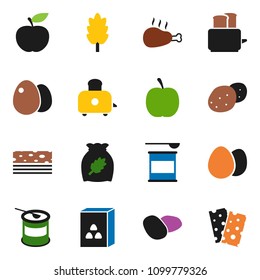 solid vector icon set - toaster vector, cereal, egg, potato, chicken leg, diet, sports nutrition, breads