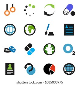 solid vector icon set - toilet brush vector, world, personal information, pie graph, pills, gymnast rings, oxygen, earth, refresh, undo, loading, globe