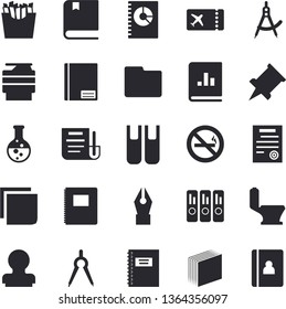 Solid vector icon set - toilet flat vector, French fries, chemistry, dividers, book balance accounting, notebook, document, computer file, ink pen, sticker, folder, copy machine, contract, stamp