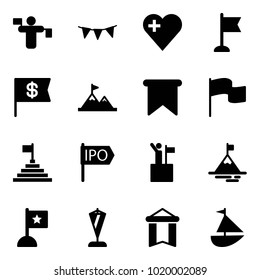 Solid vector icon set - traffic controller vector, flag garland, heart, dollar, attainment, pyramid, ipo, win, mountain, pennant, sailboat toy