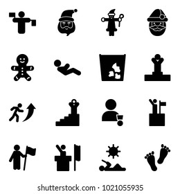 Solid vector icon set - traffic controller vector, santa claus, cake man, abdominal muscles, garbage, winner, career, success, win, speaker, reading, feet