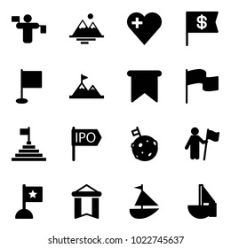 Solid vector icon set - traffic controller vector, mountains, heart, dollar flag, attainment, pyramid, ipo, moon, win, pennant, sailboat toy