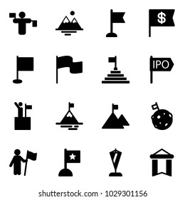 Solid vector icon set - traffic controller vector, mountains, flag, dollar, pyramid, ipo, win, mountain, moon, pennant