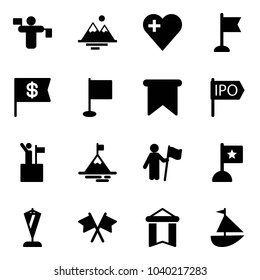 Solid vector icon set - traffic controller vector, mountains, heart, flag, dollar, ipo, win, mountain, pennant, flags cross, sailboat toy